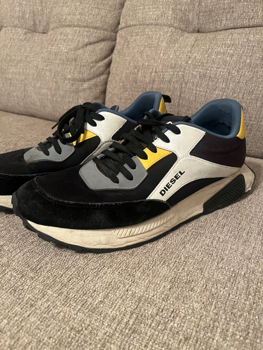 Diesel Black, White & Yellow Low-Top Lace-Up Sneakers